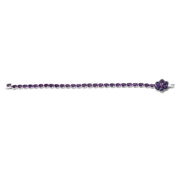 Rhodium Plated Sterling Silver Bracelet With Polished African Amethyst And Blue - Picture 2 of 4